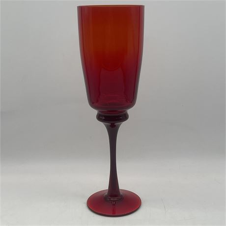 Blown Ruby Red Glass Stemmed Candle Holder / Vase