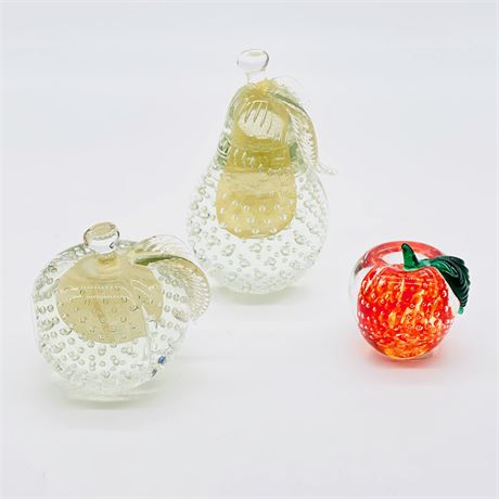 Vintage Glass Fruit Decorative Paperweights Set of Three