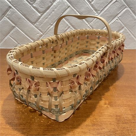 Unique Handled Wicker Basket with Pastel Colored Weaving