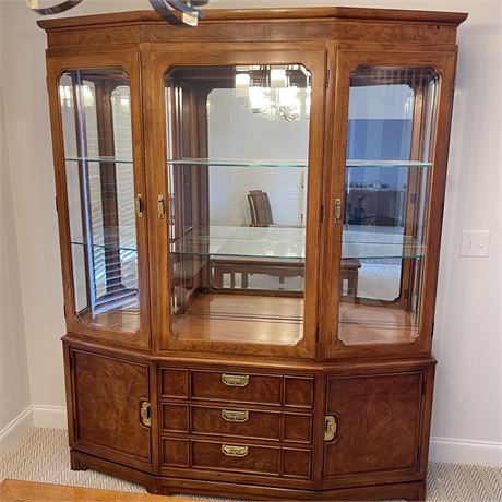 Thomasville Mystique Burl Wood Lighted 2-Piece China Cabinet
