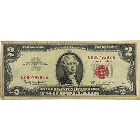 1963 Series $2 Red Seal US Bank Note
