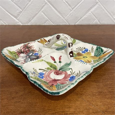 Vtg Italy Hand-Painted Ceramic Divided Serving Platter