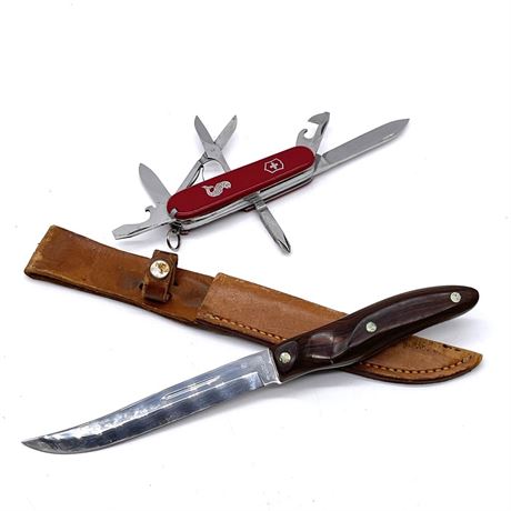 Cutco #62 Hunting Knife with Victorinox Super Tinker Red Swiss Army Knife