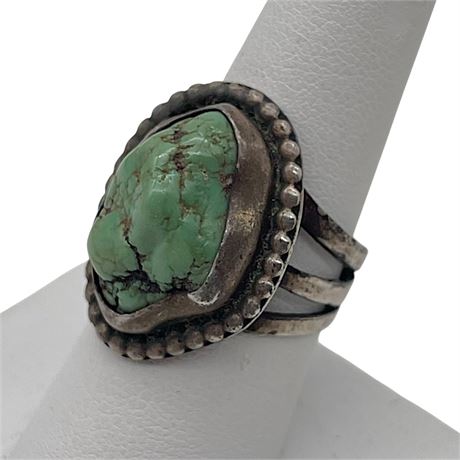 Vtg Sterling Silver Turquoise Navajo Size 8 Ring