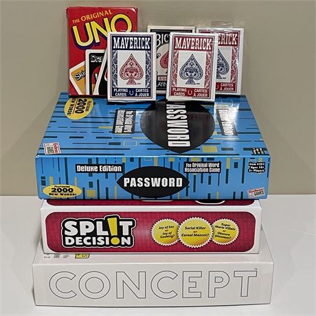 Password, Concept, Split Decision, Uno and Card Decks