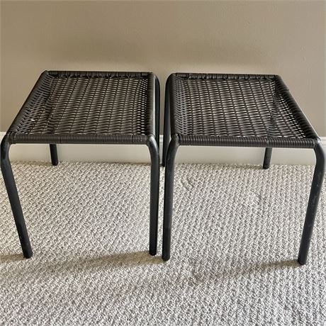 Pair of Wicker & Metal Patio Side Tables