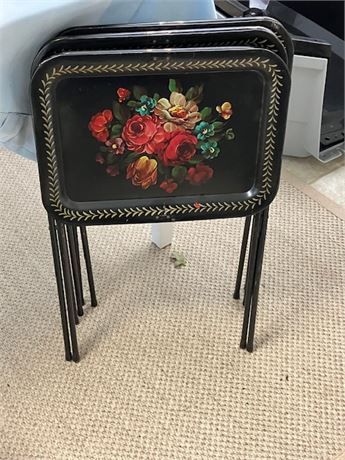 Set of 3 Vintage Mid Century Folding TV Tray Tables