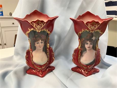 Two 1950s Japanese Fleur de Lys Vases