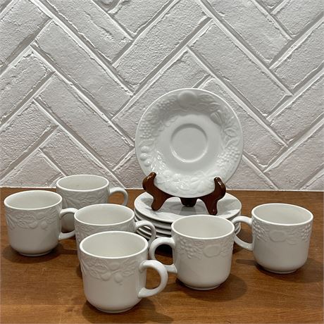 Gibson Embossed Fruit Pattern (6) Cups and Saucers Sets