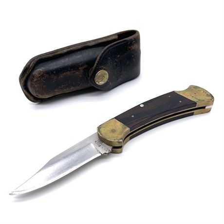 Vintage Buck 112 Single Blade Pocket Knife w/ Leather Case