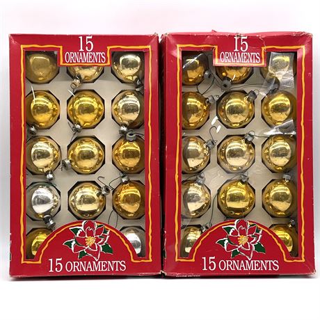 Vintage Gold Christmas Tree Glass Bulb Ornaments - 2 Packs