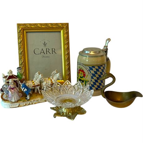 Collectibles w/ Solid Brass Swan Trinket Dish, Victorian Horse & Carriage, Etc.