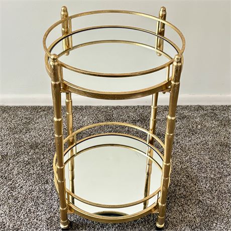 Hollywood Regency Gilt Gold 2-Tier Glass Shelving Bar Cart
