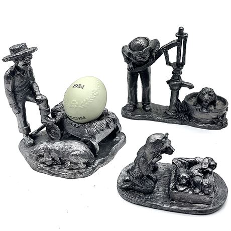 Micheal Ricker Pewter Figurines w/ 1984 Ceramic Egg