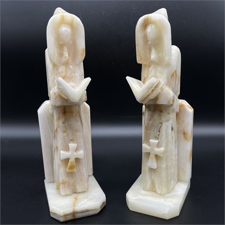 Carved Alabaster Monk Bookends