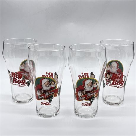 (4) Vtg Big Boy & Coca Cola Advertising Christmas Glasses