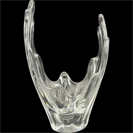 Signed French Daum Crystal Free Form Splash Centerpiece Vase