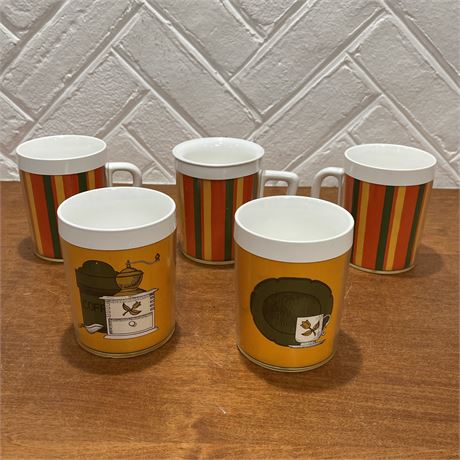 Set of 5 Vtg Melamine Thermo Insulated Mugs