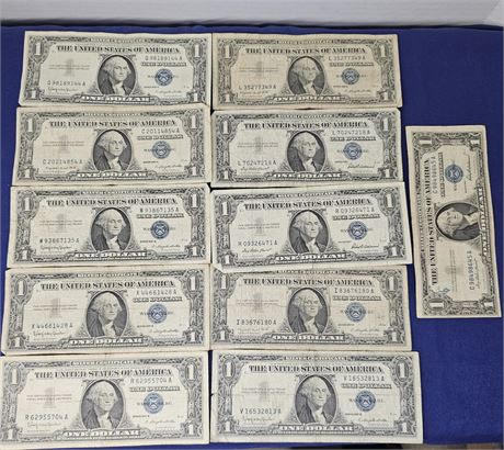 (11) 1957 Silver Certificate $1.00 Bills