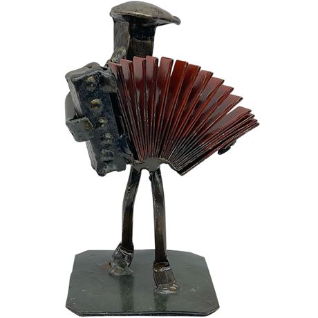 Roland Metal Art Railroad Spikes Accordion Player Sculpture