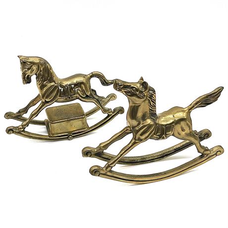 Set of 2 Solid Bass Rocking Horses (One with Music Box)