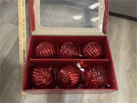 Red mercury glass Christmas ornaments.