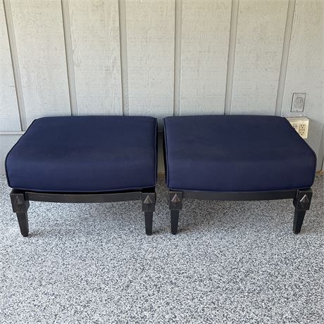 (2) St. Charles Cast Aluminum Indonesian Patio Ottomans w/ Veranda Cushions