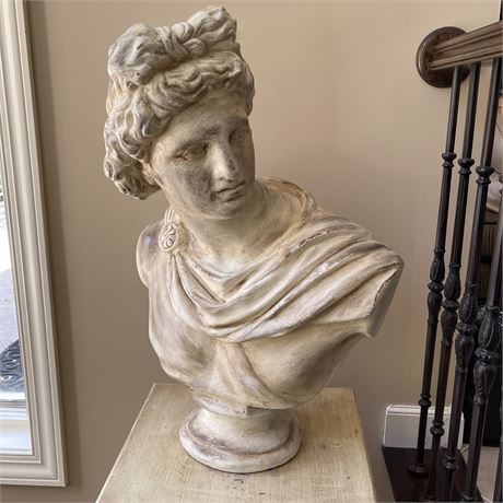 Large Painted Galestro (Terracotta) Bust of Apollo Made in Italy - 29.5" tall