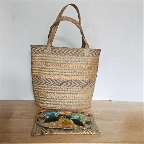 Large Woven Tote & Woven "Bahamas" Clutch