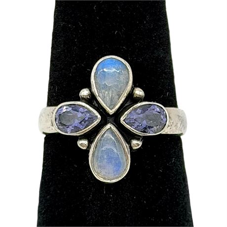 925 Sterling Silver Moonstone & Amethyst Nicky Butler Size 7.75 Ring