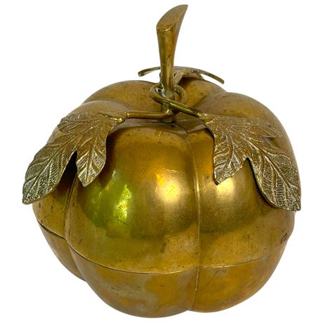 Vtg Solid Brass Pumpkin Lidded Dish Made in India