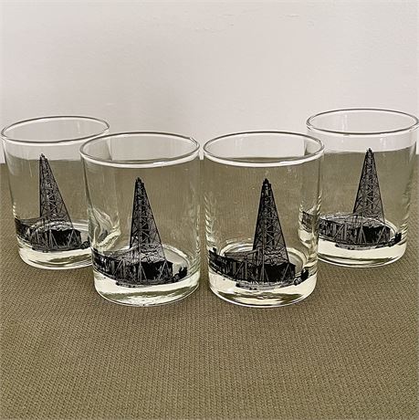 Oil Drilling Rig Low Ball Drinking Glasses