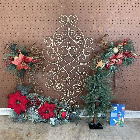 Christmas Hanging Decor, Small Lighted Tree, and NIB Light Strand