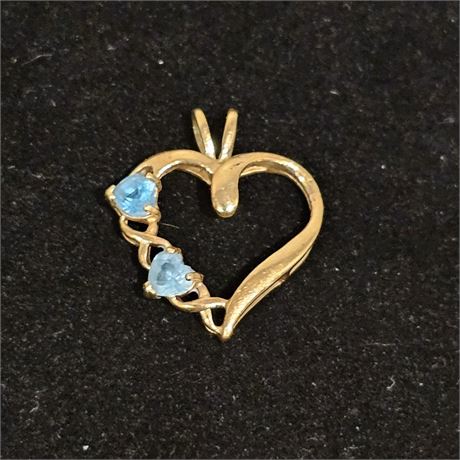 10K Yellow Gold Heart Pendant w/Blue Topaz Stone