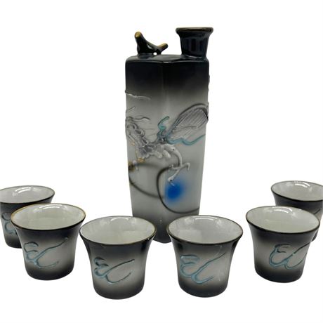 Antique Japanese Dragonware Moriage Whistling Sake Set