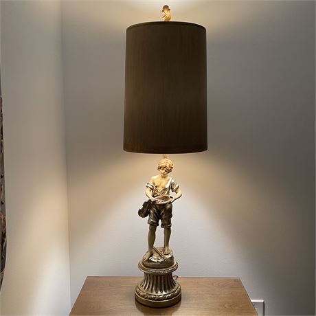 Antique Signed L&F Moreau French Hand-Painted Spelter Figural 3-Way Table Lamp