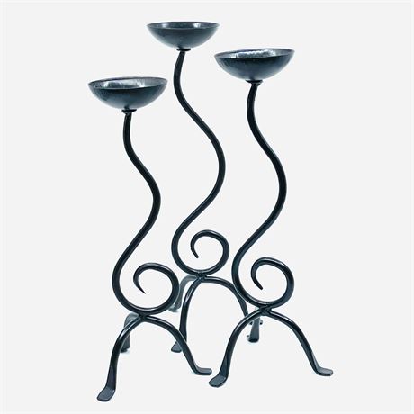 Contemporary Black Metal Candle Holder Set of Three