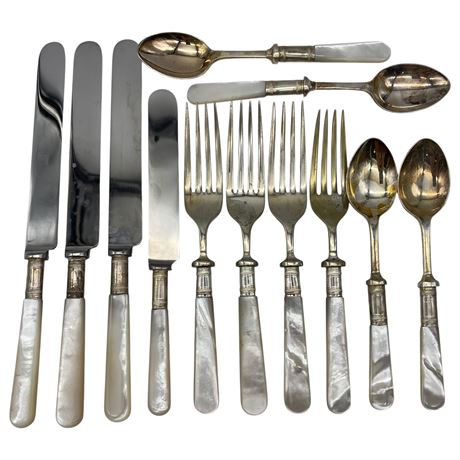 Vtg Sheffield England Silverplate & Stainless Cutlery w/ Mother of Pearl Handles