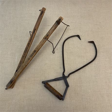 Primitive Advertising Pie Grabber and Ice Tongs