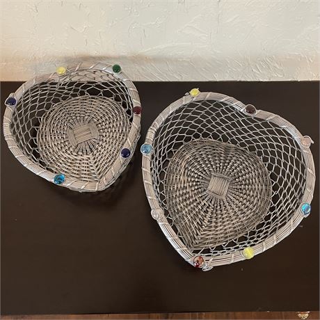 Pair of Dary Rees Wire Heart Shaped Nesting Baskets