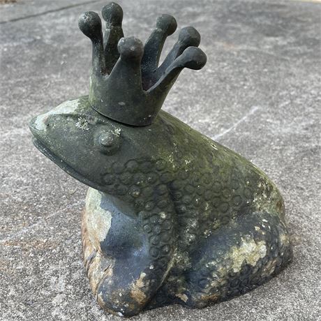 Casted Metal Prince Frog Statue w/ Cast Iron Crown