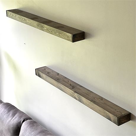Pair of Distressed Solid Wood Floating Shelves