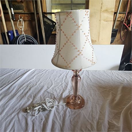 Pink Lucite Table Lamp 17" w Original Sequin Beaded Shade