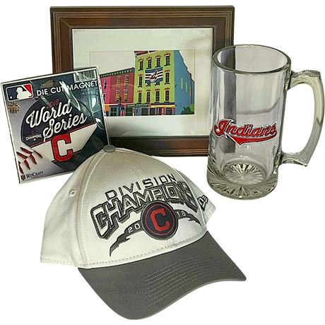 Cleveland Indians Framed Print, Division Champions Hat, Stein & Die Cut Magnet
