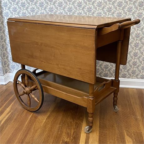 Vtg Wooden Bar Cart w/ Removeable Bottom Tray
