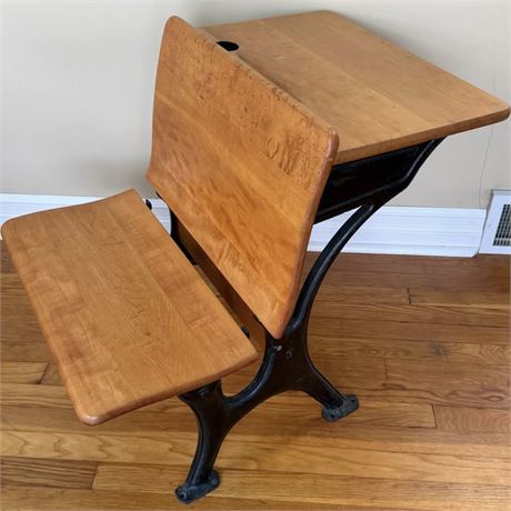 Antique Student Solid Wood and Iron School Desk
