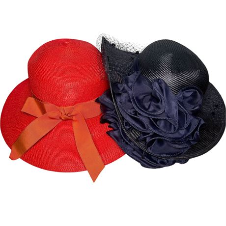 Sonni Wide Brim Tea Party Hat w/ Ribbon & Netting with Wide Brim Sun Hat w/ Bow