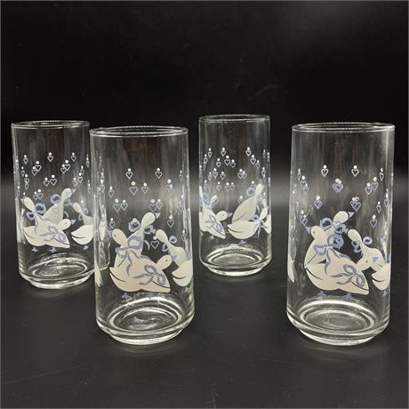 Set of 4 Libbey "Country Geese and Hearts" Drinking Glasses