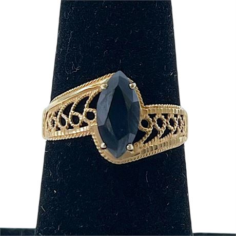 10K Yellow Gold Deep Blue Sapphire Caspian Int. Size 5.75 Ring