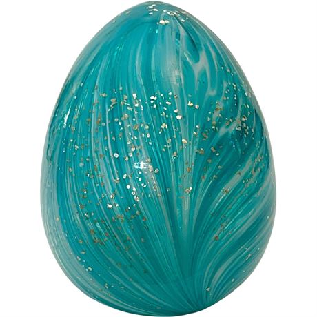 Blue Swirl Hollow Egg-Shaped Art Glass Paperweight